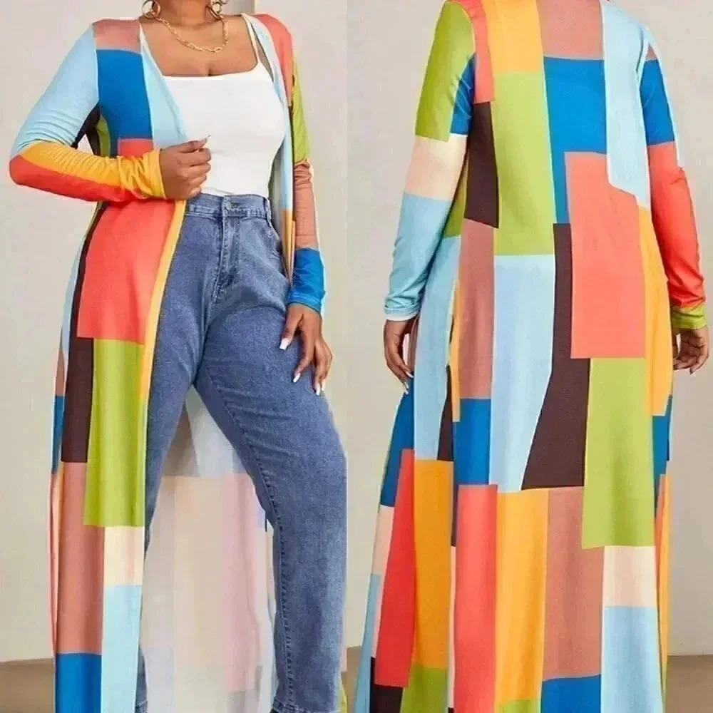 Colorblock Long Duster Cardigan - Multi - Picture 3 of 5